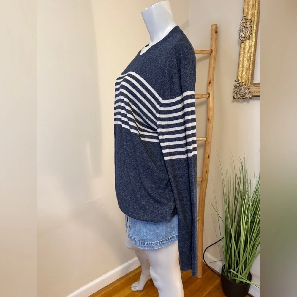 Banana Republic Sweater XL Blue Striped Knitted Crew Neck Pullover Cotton NWT